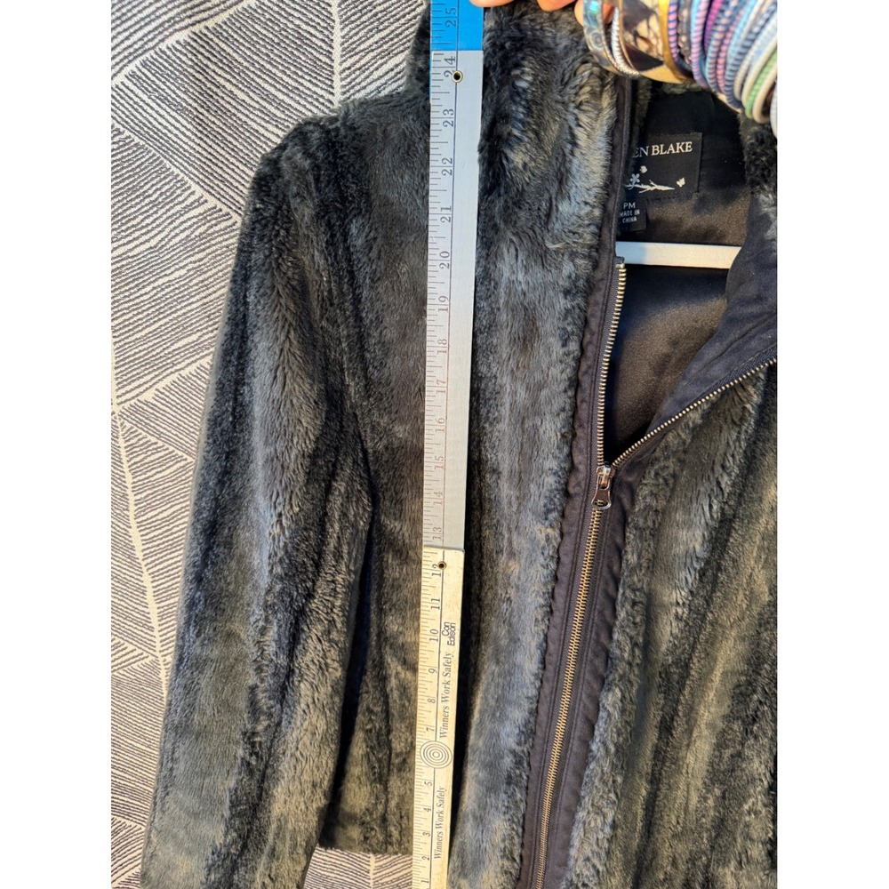 Kristen Blake Faux Fur Hooded Jacket Coat Gray Sz PM - Picture 5 of 10